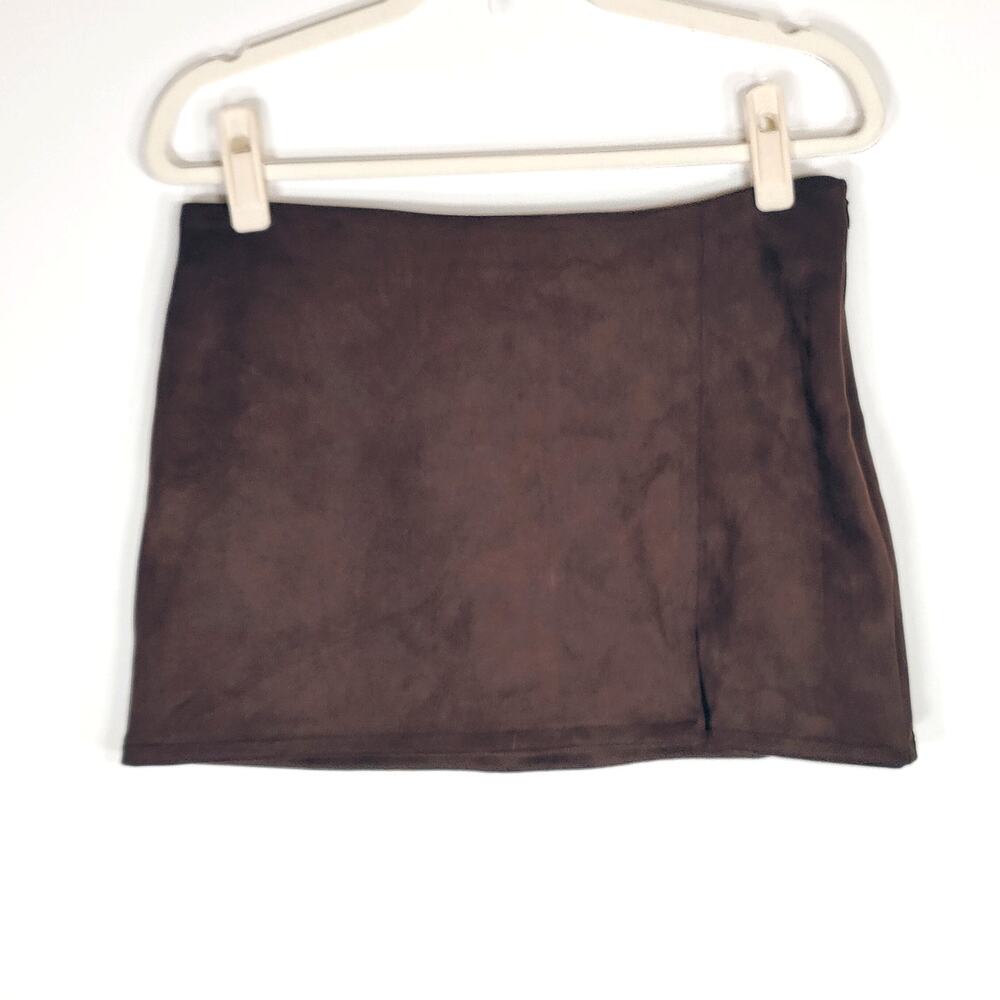 Mini Skirt Faux Suede Brown Low Rise Y2K Size‎ M 90s